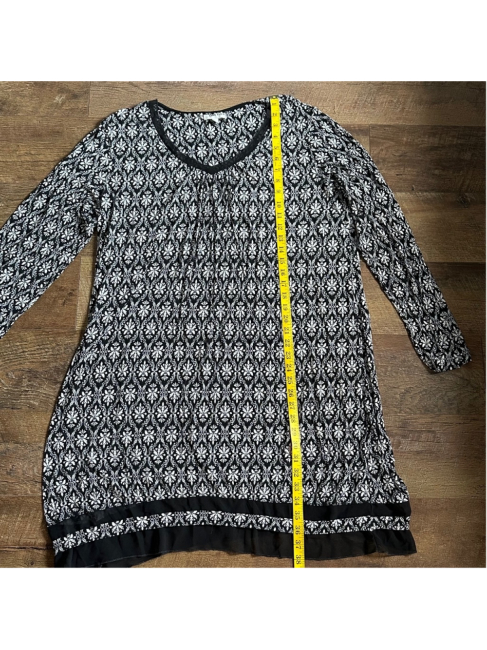 Women's Anne Klein Dress Size L Black White Patterned Long Sleeve Summer